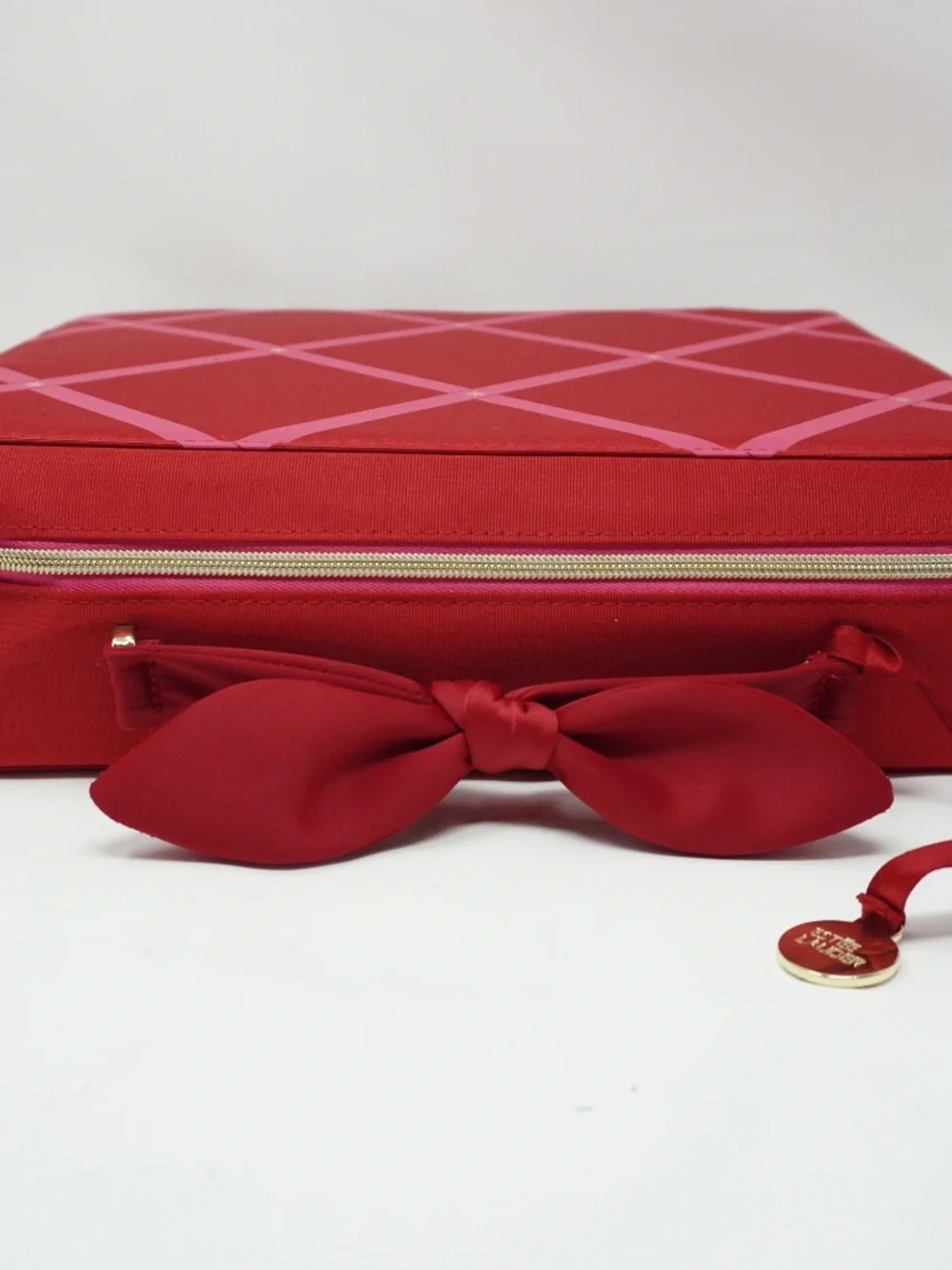 NEW ESTEE LAUDER COSMETIC BAG HUGE CHRISTMAS ZIPPER RED PINK